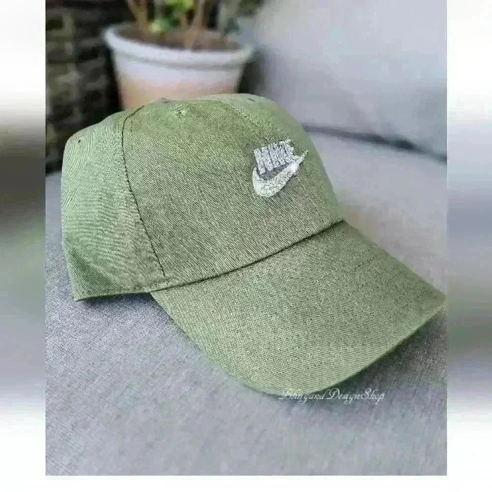 Green Nike Hat H86 Cotton Adjustable Baseball Cap made with Swarovski Crystals